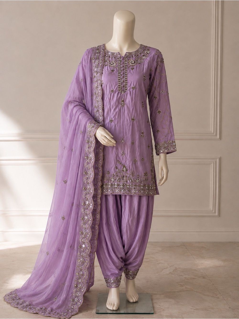 Lavender Embroidered Salwar Kameez with Dupatta